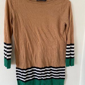 Tan/Green/Striped, 3/4 Sleeves Sweater